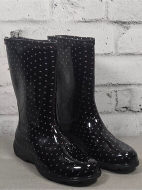 Sloggers Black Pink Polka Dot Rain Boots Women’s Size 8 Waterproof